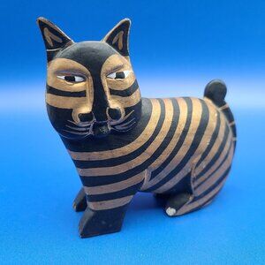 BUNDLE ADD ON Balinese Indonesian Wooden Folk Art Black Gold Cat AS IS - FLAWS